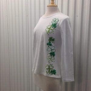T Shirt with Side Shamrocks and Sequins On White